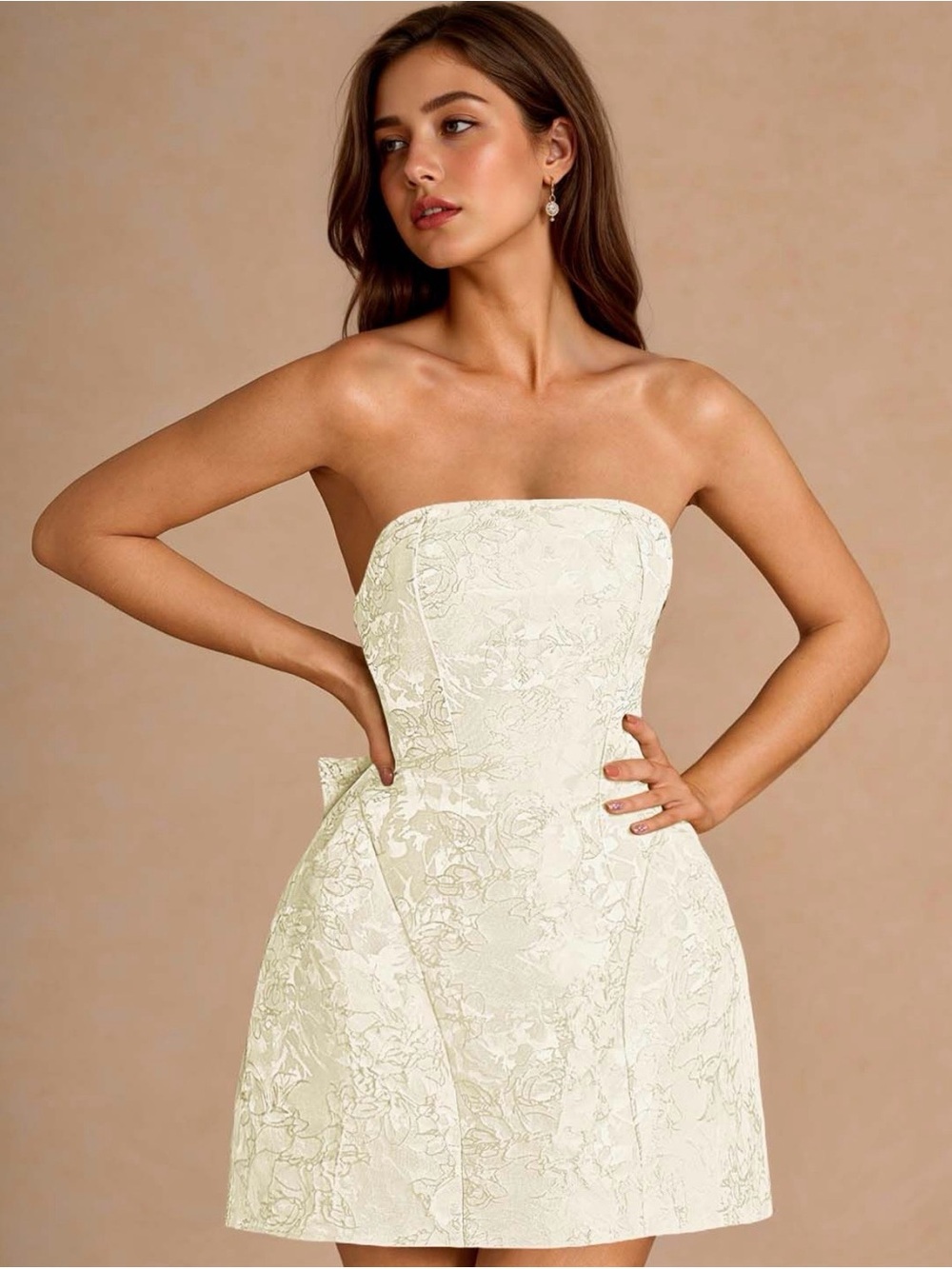 Azazie Handleigh Cream Mini Dress